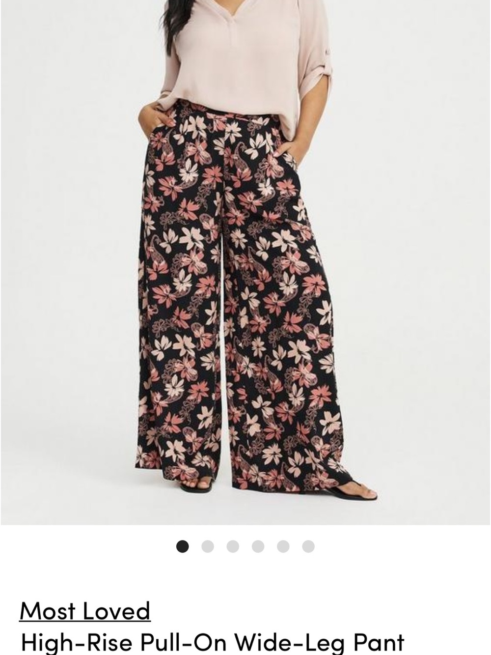 torrid Black Wide-Leg Pull-On Pants with Pink Floral Print 3 Short - Picture 1 of 8